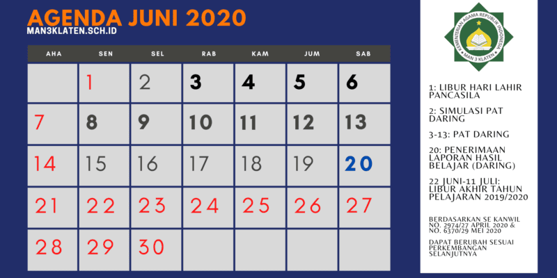 Inilah Agenda Penting Juni 2020